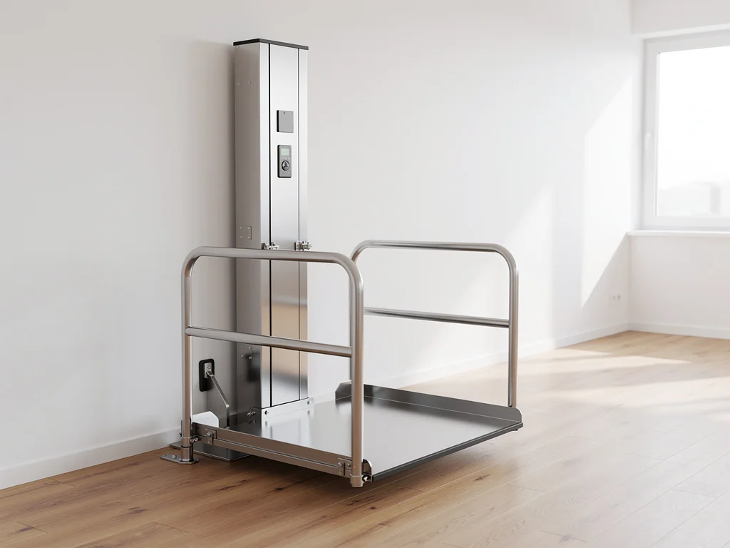 Plateforme élévatrice accueillant un fauteuil roulant à domicile